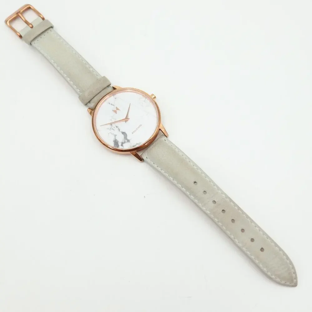 MVMT Women's Beverly Marble Watch 38mm Rose Gold Tone Gray Leather w New Battery